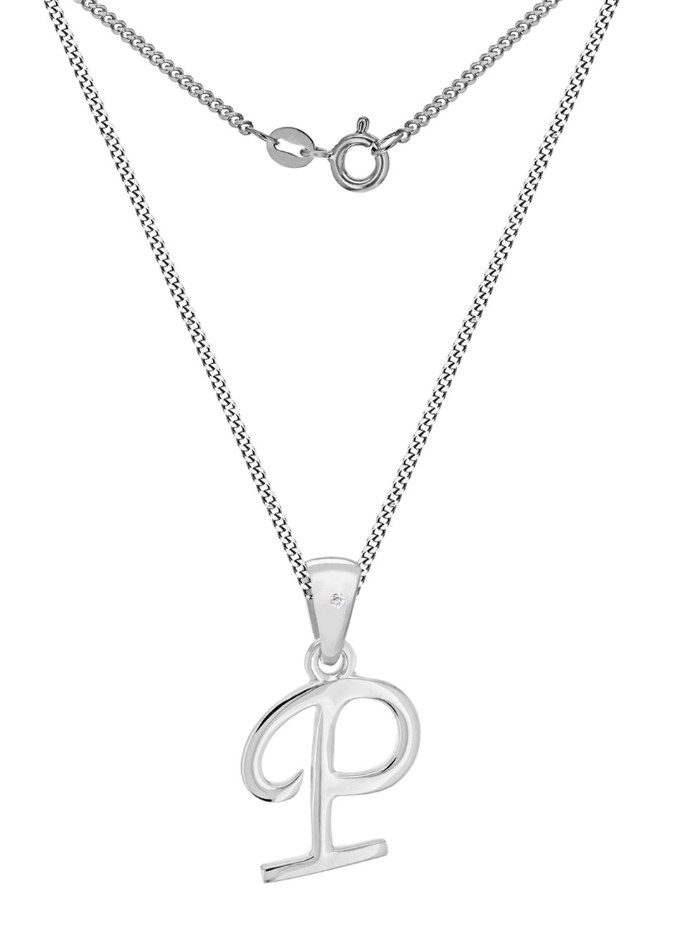 Golden Moments Sterling Silver Diamond 'P' Initial Necklace