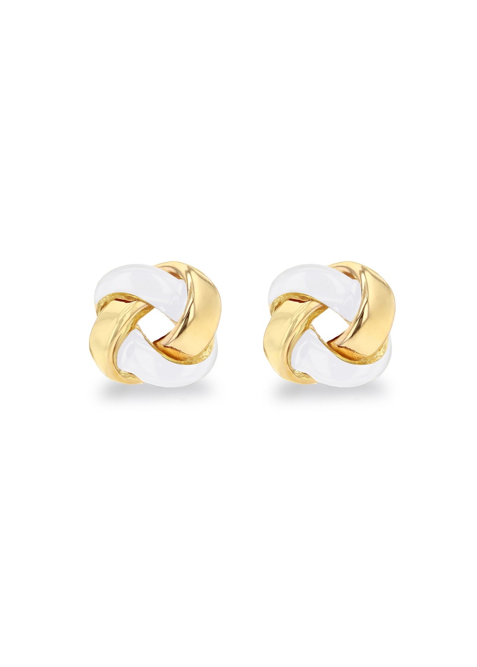Golden Moments Yellow Gold Plated White Enamel Small Knot Studs