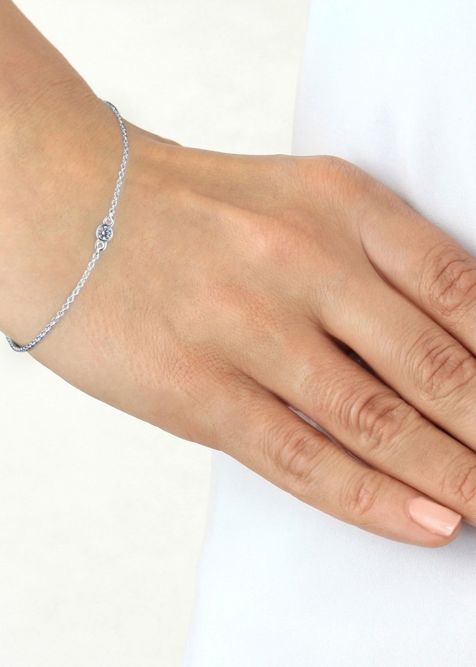 Golden Moments Sterling Silver CZ April Birthstone Bracelet