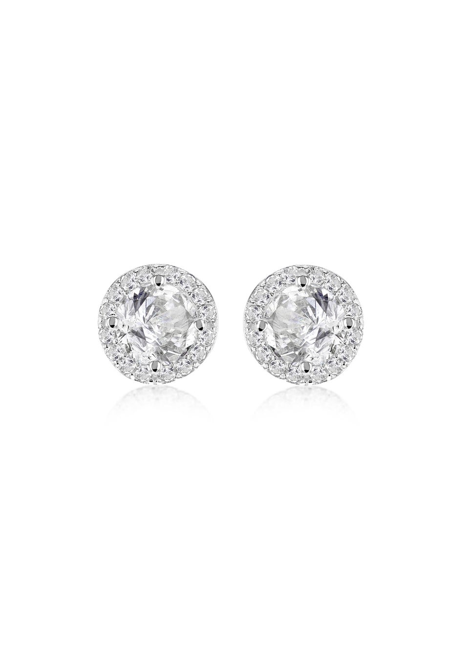 Golden Moments Sterling Silver CZ Halo Stud Earrings