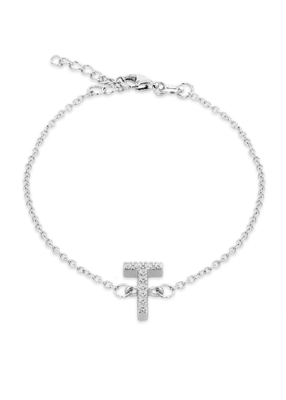 Golden Moments Sterling Silver CZ 'T' Initial Bracelet