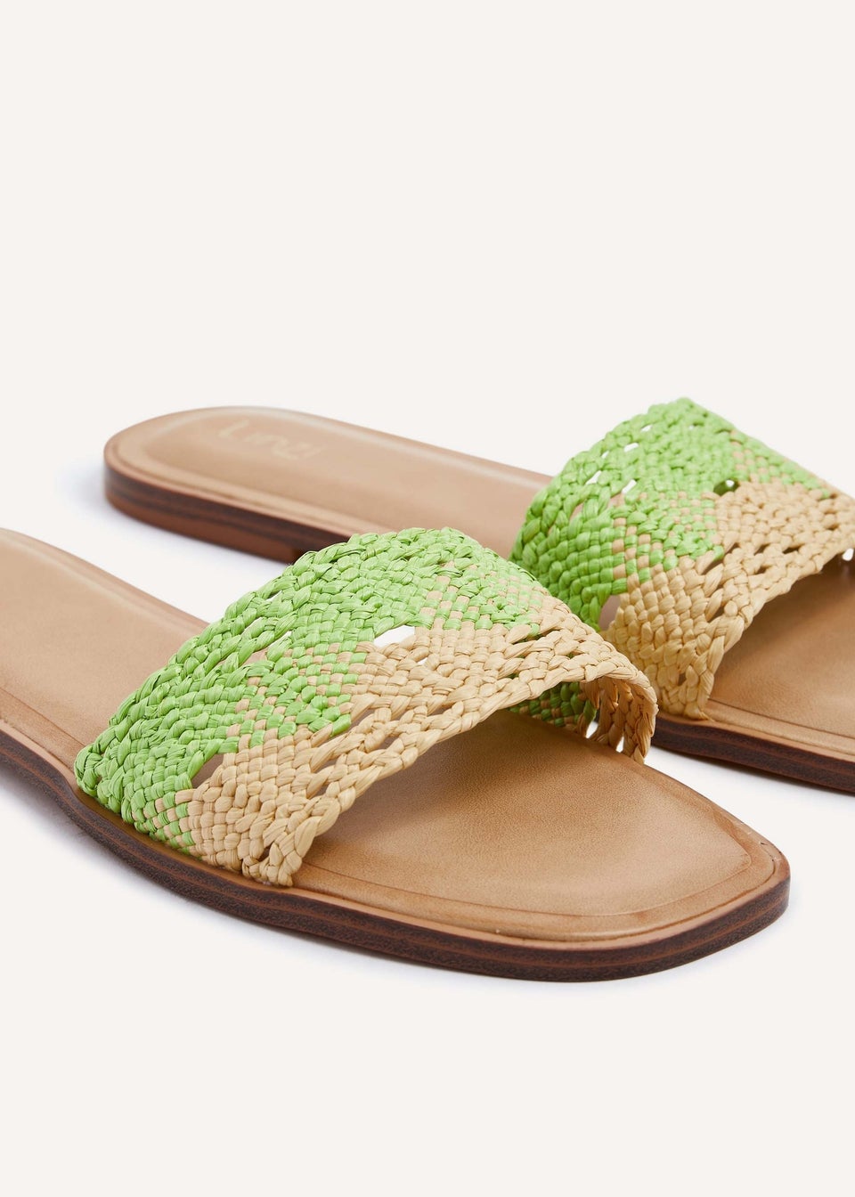 Linzi Antonia Green & Natural Two-Tone Woven Slider Sandal