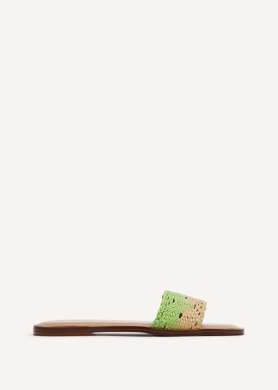 Linzi Antonia Green & Natural Two-Tone Woven Slider Sandal