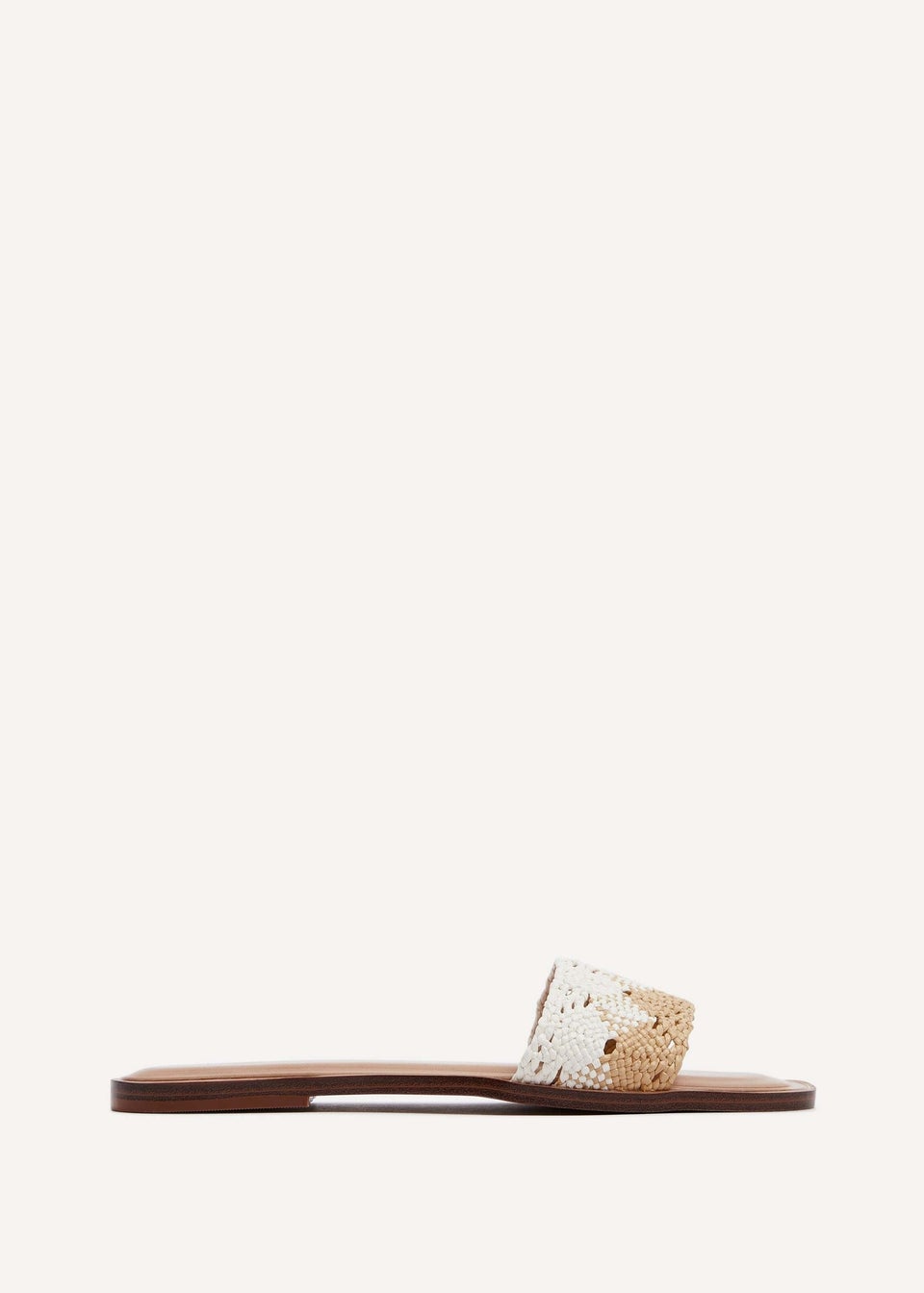 Linzi Antonia White & Natural Two-Tone Woven Slider Sandal