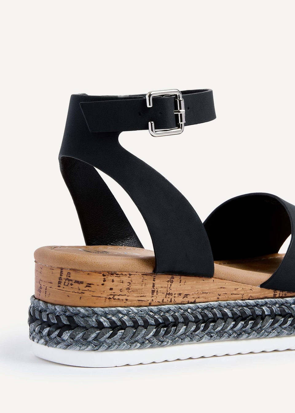 Linzi Arizona Wide Fit Black Faux Leather Espadrille Flatform Matalan