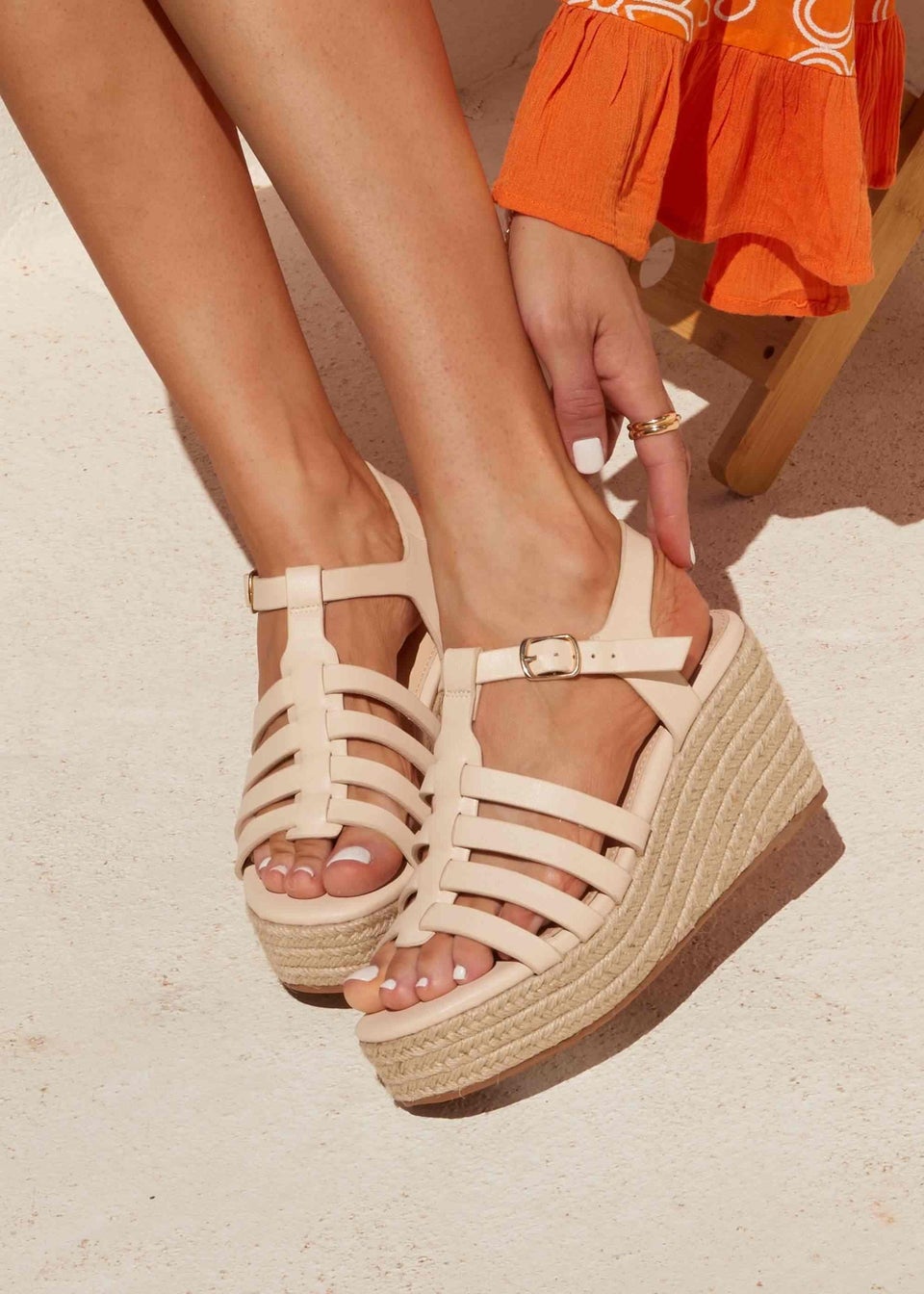 Cream leather wedges sale