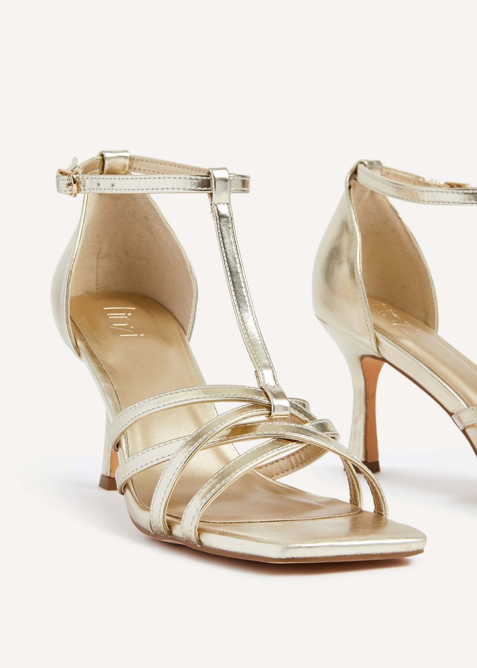 Linzi Lilah Gold Faux Leather T-Bar High Heel