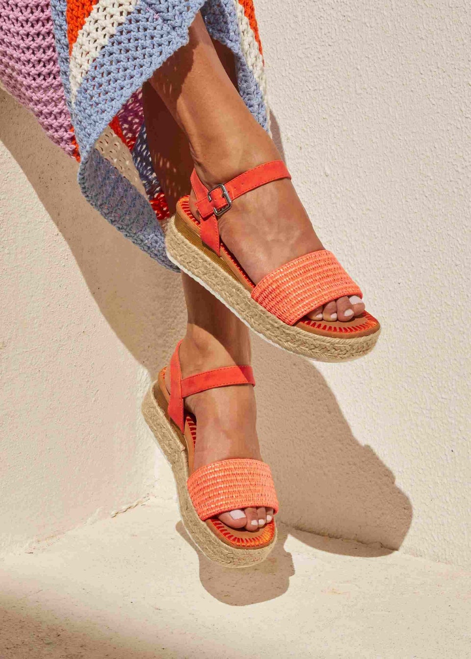 Linzi Panama Orange Raffia Two Part Espadrille Inspired Flatform Sandal Matalan