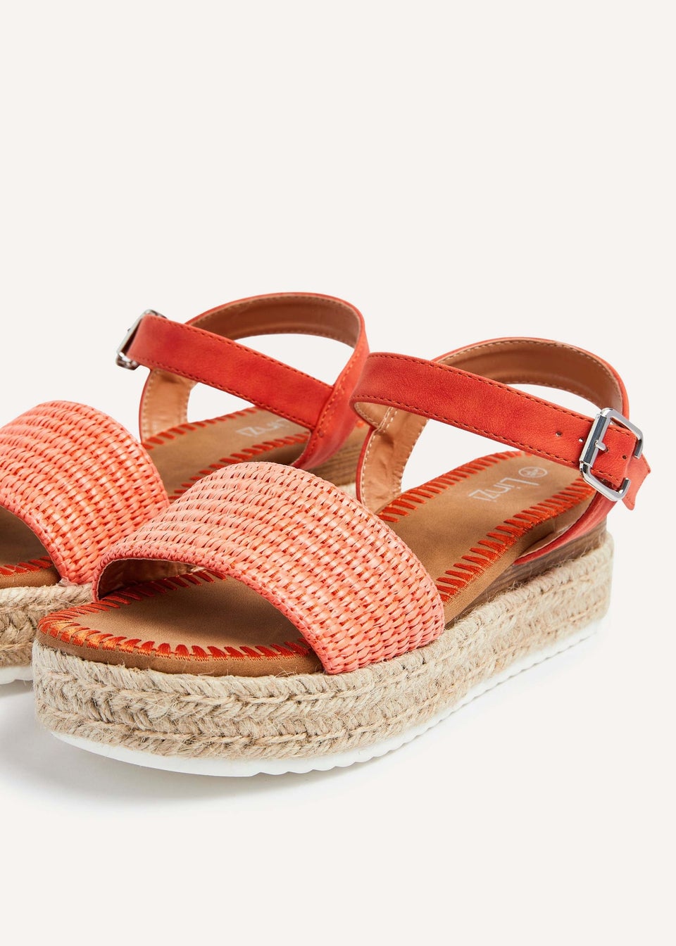 Linzi Panama Orange Raffia Two Part Espadrille Inspired Flatform Sandal