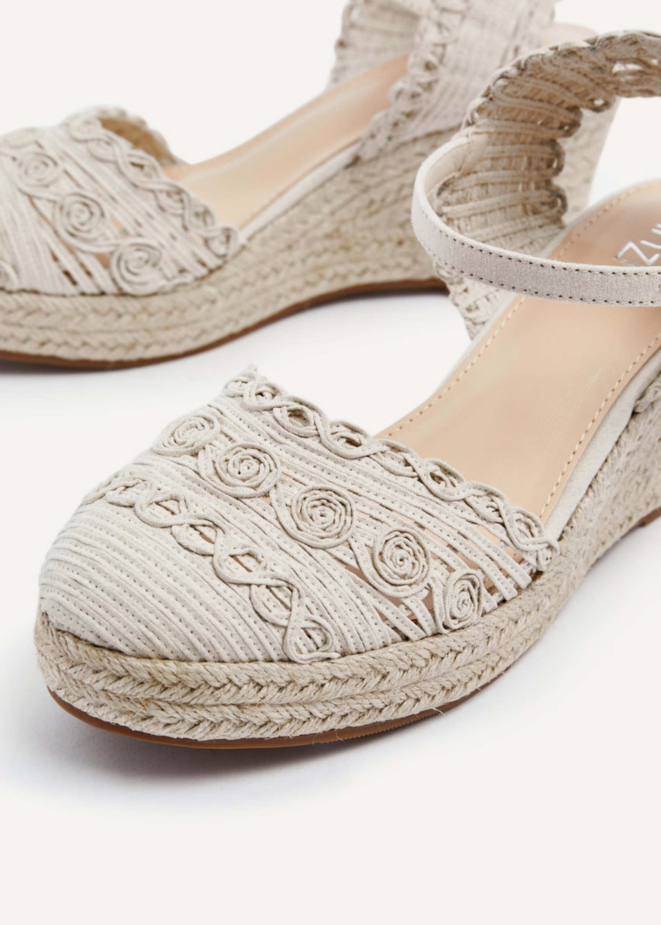 Linzi Riviera Beige Woven Closed Toe Espadrille Wedge