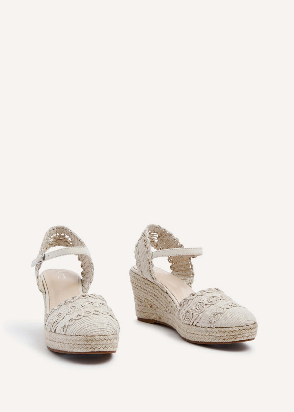 Linzi Riviera Beige Woven Closed Toe Espadrille Wedge