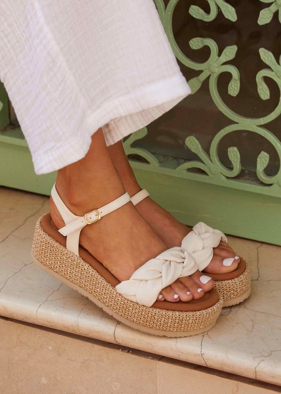 Linzi Twist Brown Faux Nubuck Plaited Front Strap Flatform Sandal Matalan