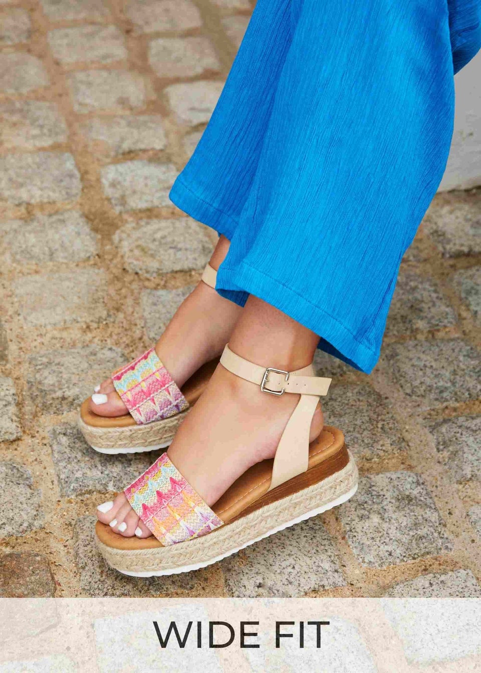 Linzi Sahara Wide Fit Multi Coloured Raffia Flatform Sandal Matalan