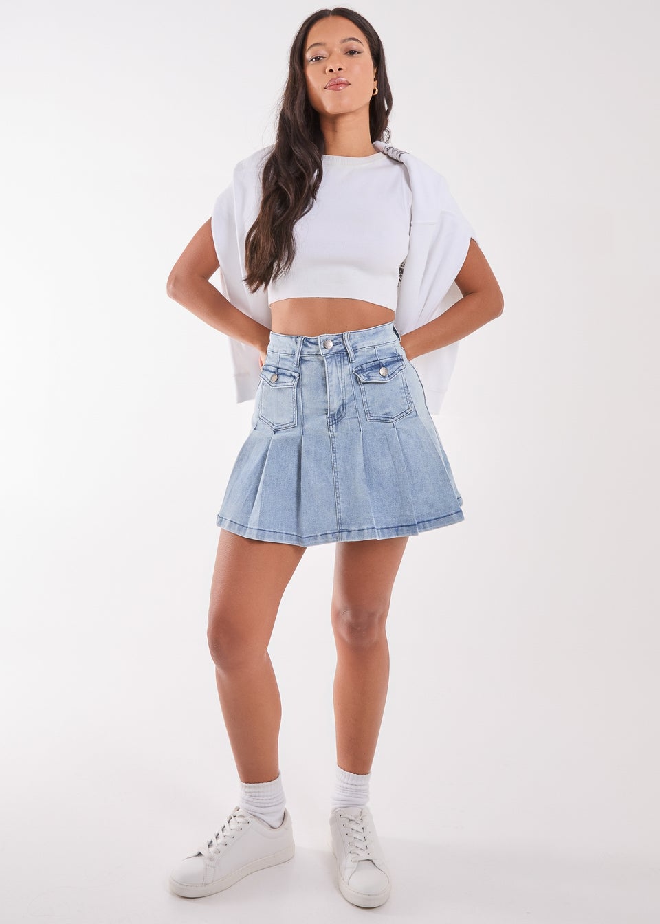 Pink Vanilla Blue Denim Pleated Mini Skirt Matalan