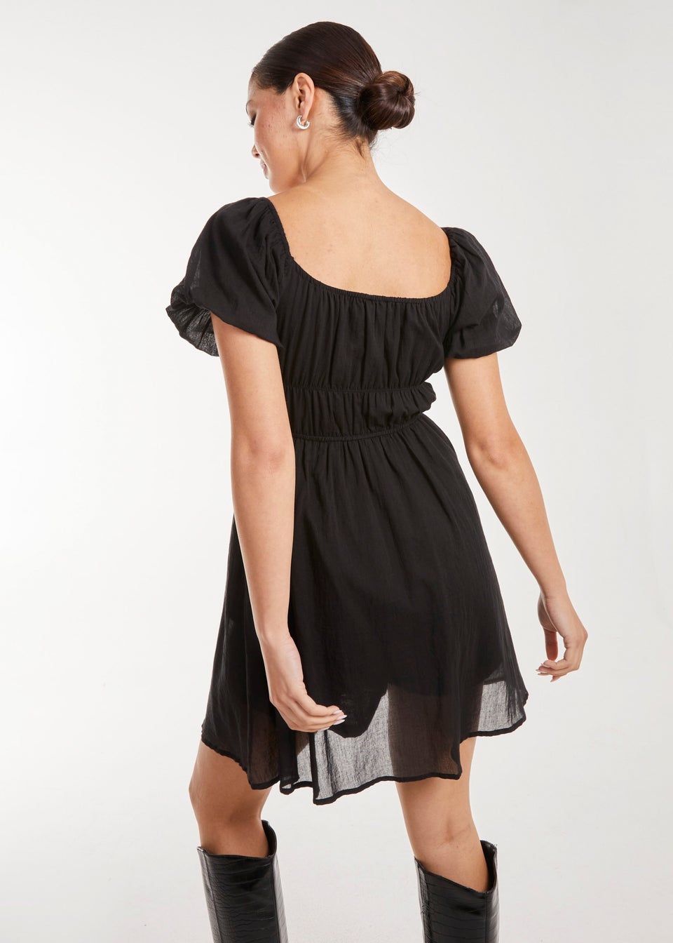 Pink Vanilla Black Puff Sleeve Mini Dress with Shorts