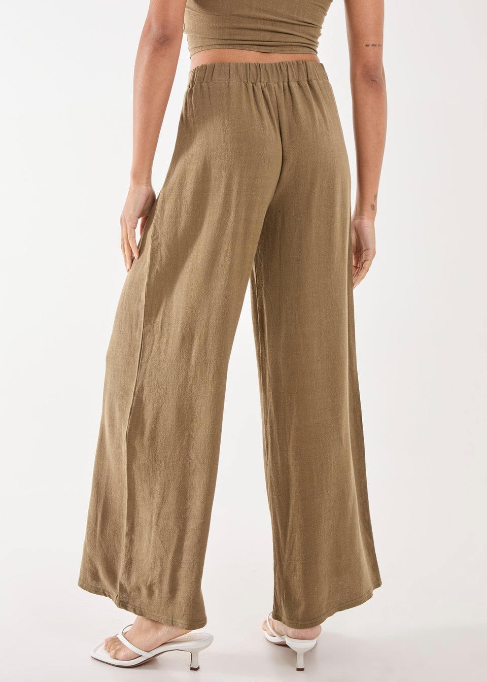 Pink Vanilla Khaki Linen Straight High Waist Trousers