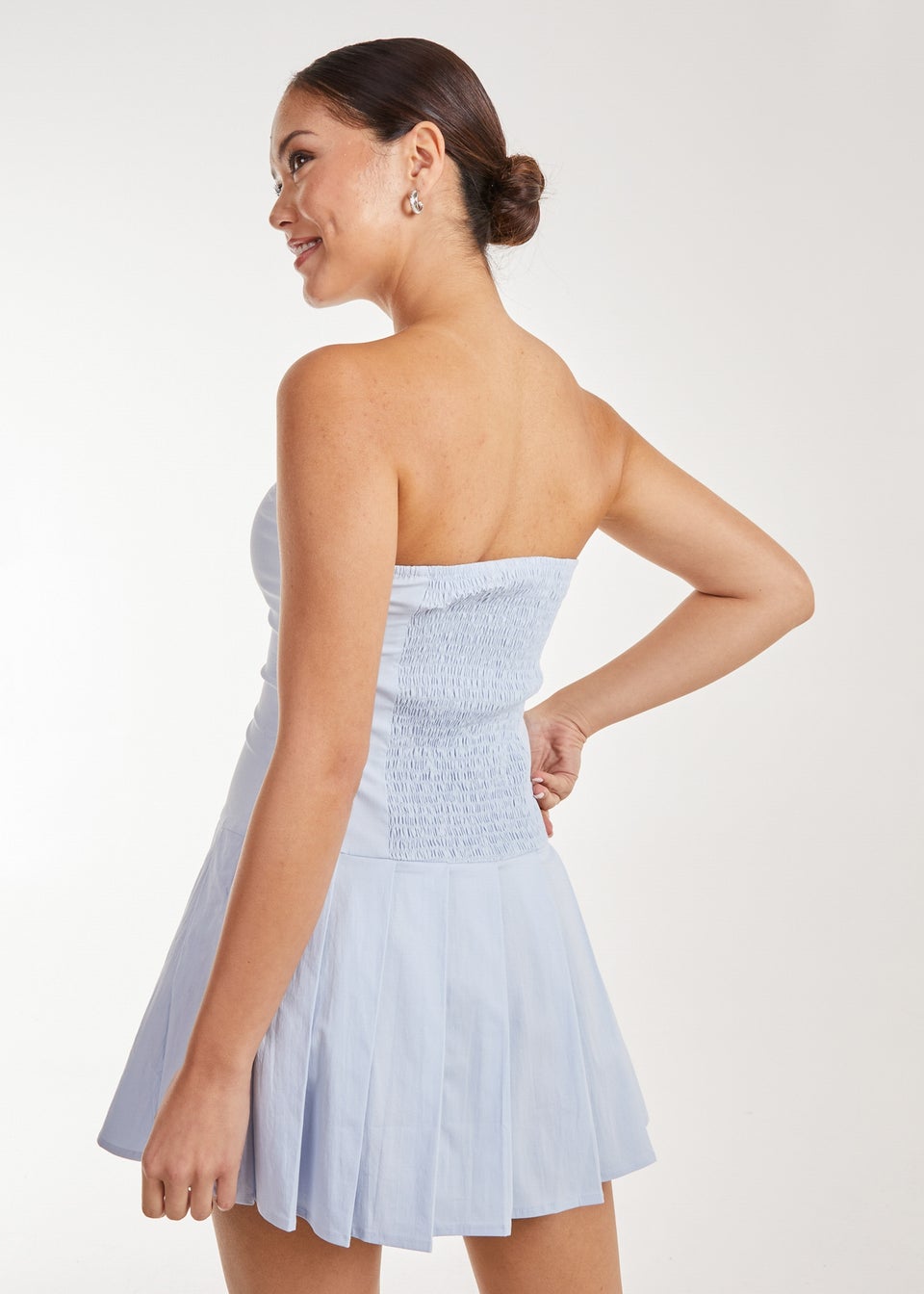 Pink Vanilla Blue Corsage Bandeau Pleated Mini Dress