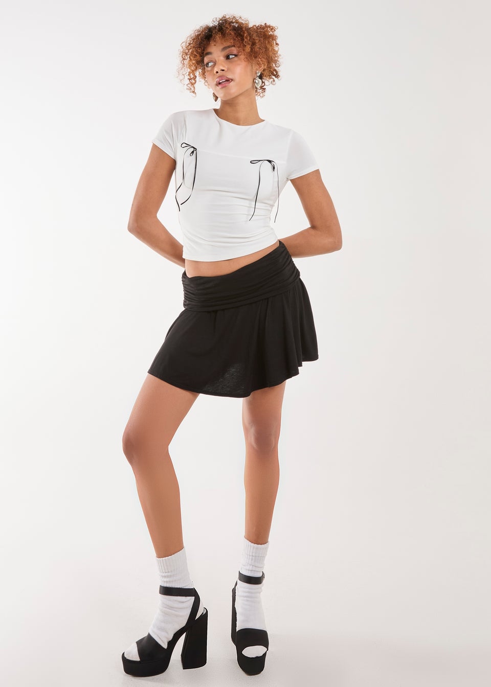 Pink Vanilla Black Double Fold Over Mini Skirt Matalan