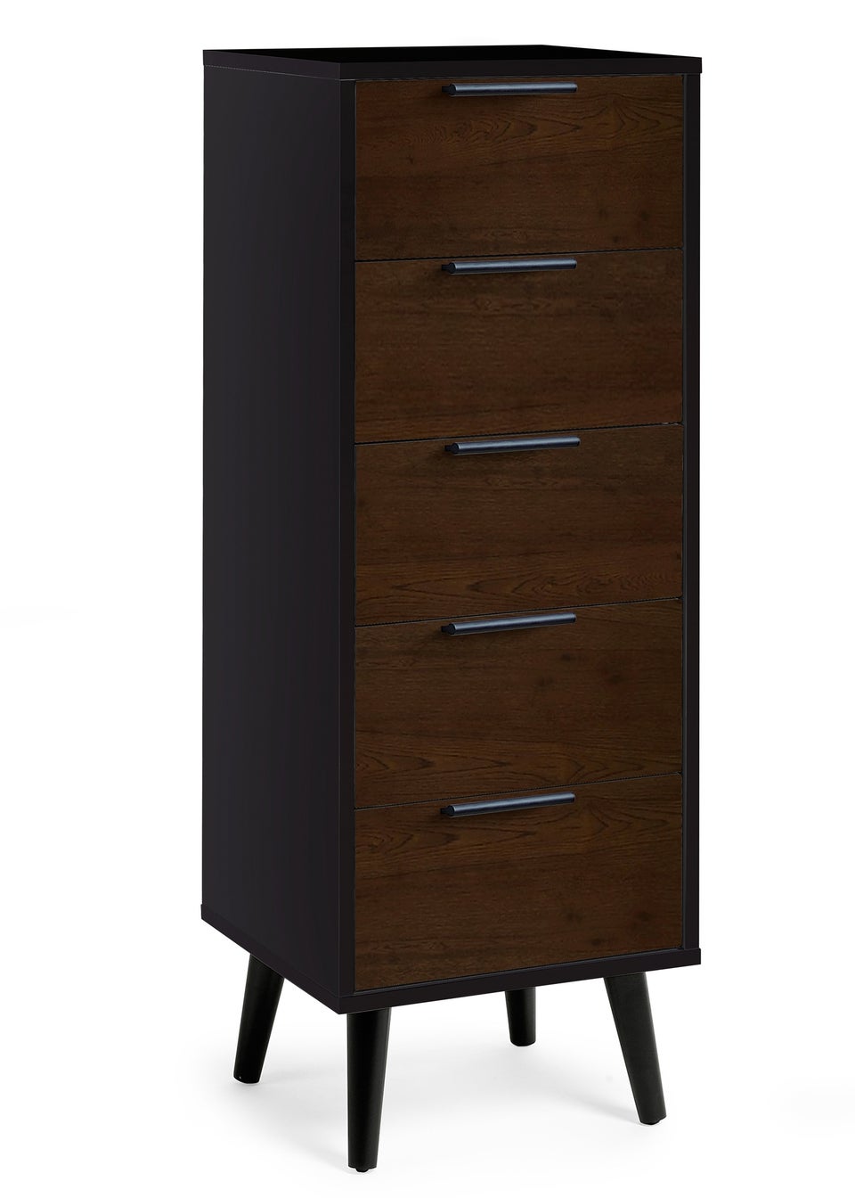 Julian Bowen Alba 5 Drawer Narrow Chest in Walnut and Black (120.5 x 45 x 40cm)