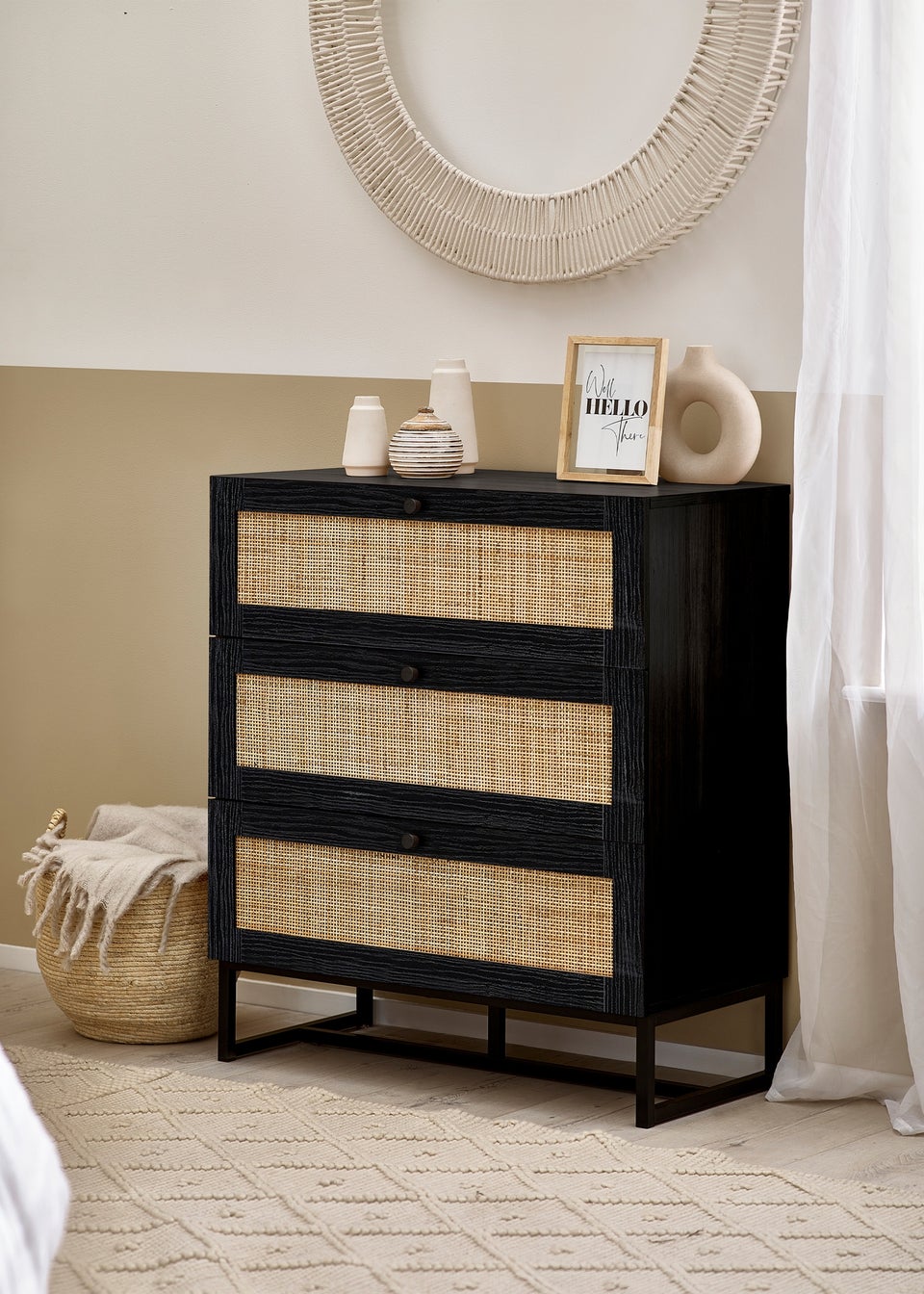 Julian Bowen Padstow 3 Drawer Chest in Black (90 x 80 x 40cm)