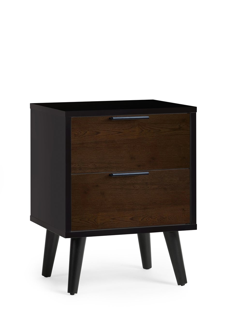 Julian Bowen Alba 2 Drawer Bedside in Walnut and Black (58 x 45 x 40cm)