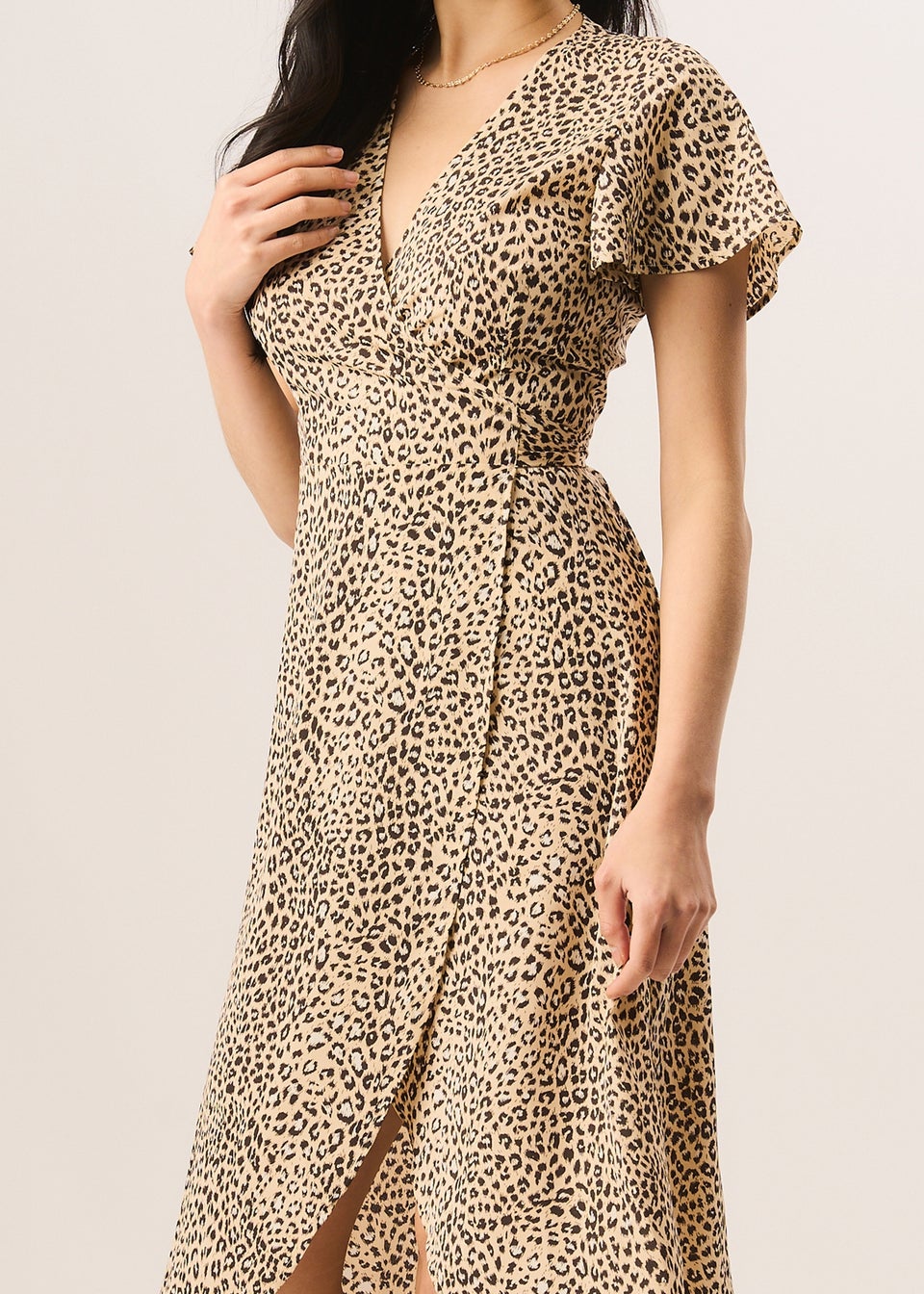 Gini London Beige Animal Printed Wrap Midi Dress