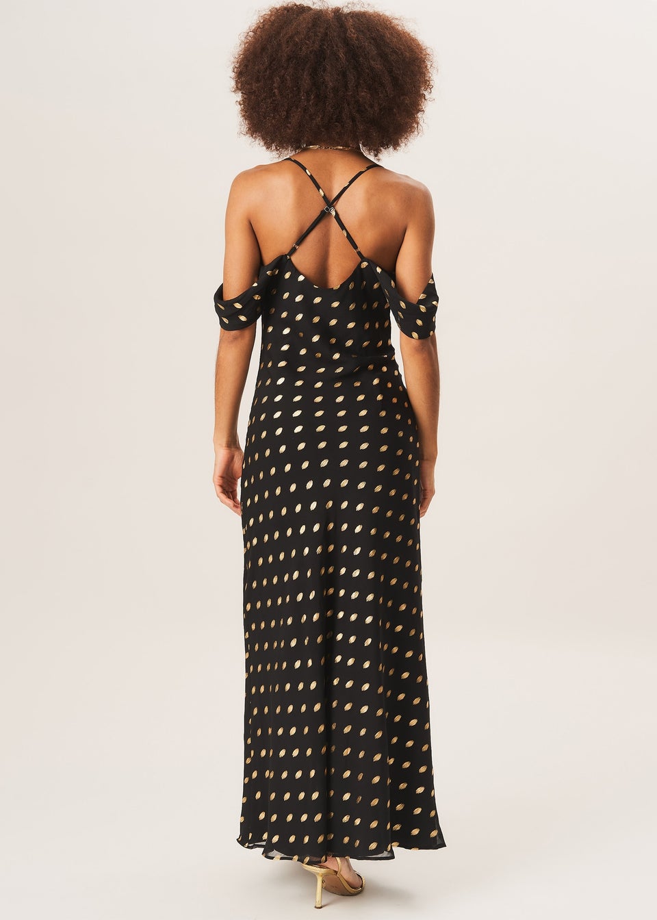Gini London Black Cowl Neck Drop Sleeves Foil Maxi Dress