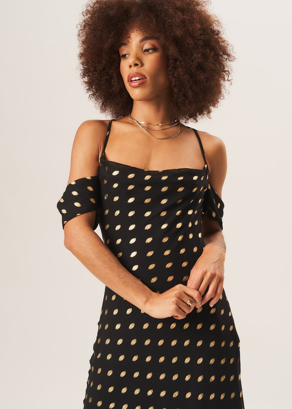 Gini London Black Cowl Neck Drop Sleeves Foil Maxi Dress
