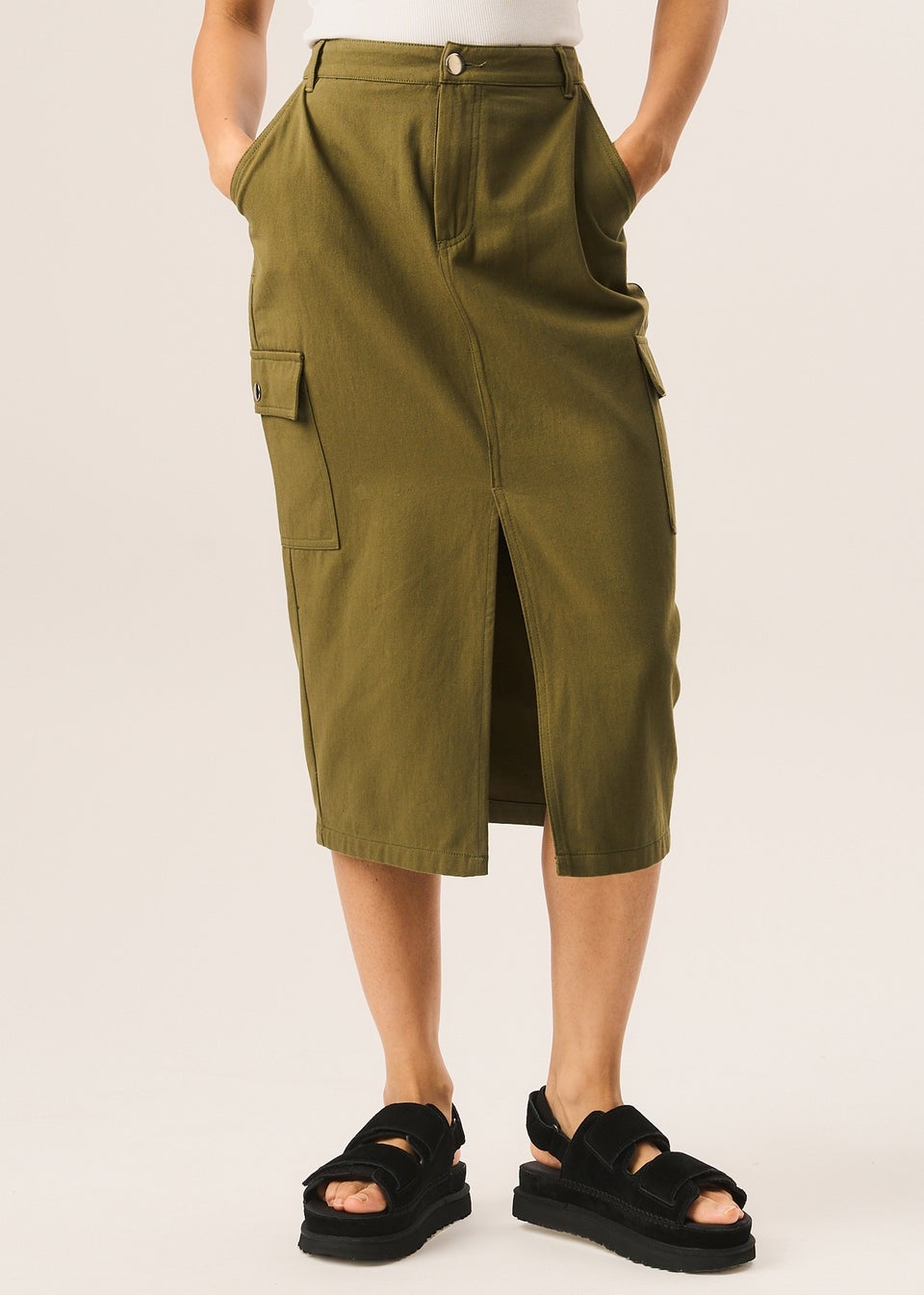 Gini London Khaki Cargo Midi Skirt