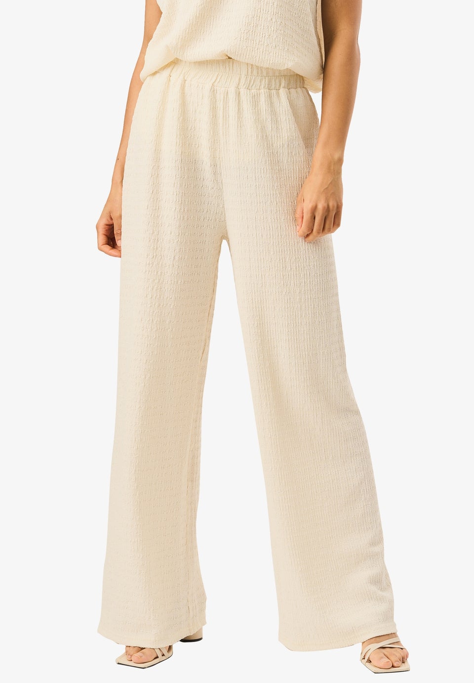 Gini London Ivory Textured Elastic Waist Pull On Trousers