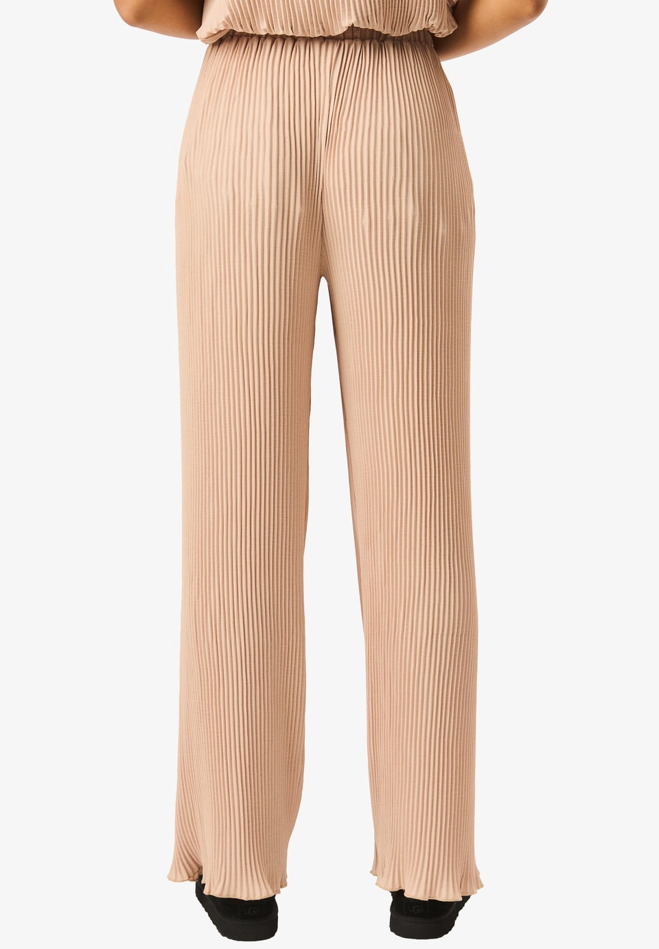 Gini London Beige Plisse Loungewear Wide Leg Trousers