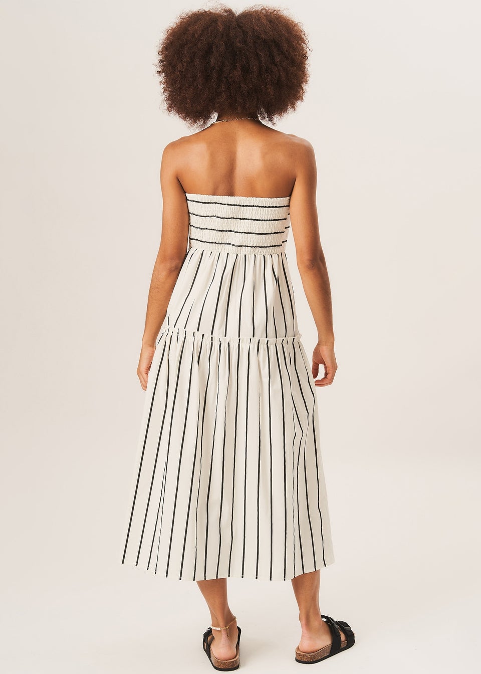 Gini London White Cotton Stripe Bandeau Skater Midi Dress