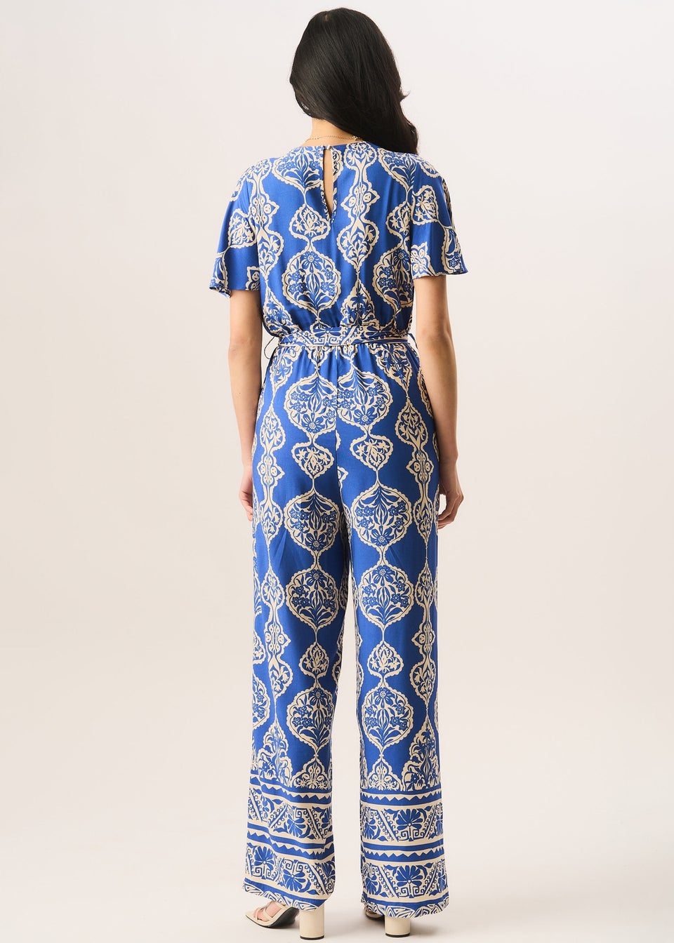 Gini London Blue Angel Sleeve Wrap Look Jumpsuit - Matalan