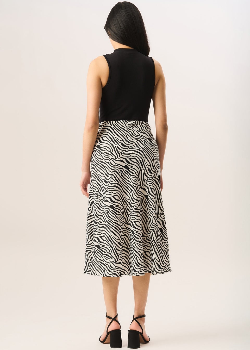 Gini London Mono Zebra Print Satin Bias Midi Skirt - Matalan