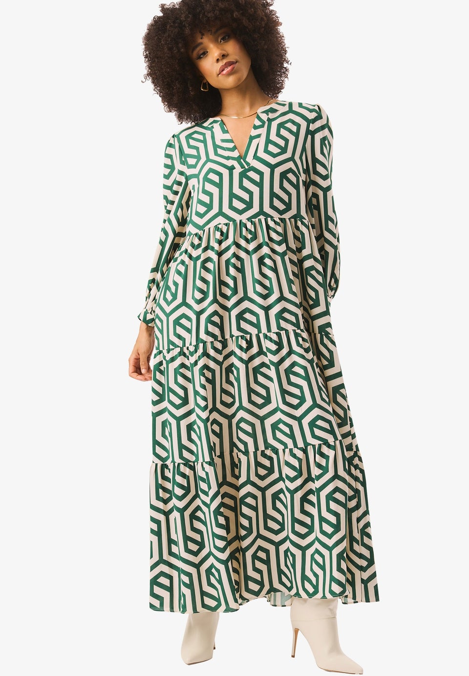 Gini London Green Long Sleeve Maxi Dress