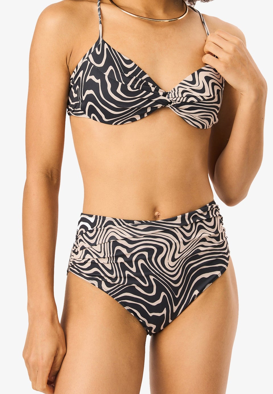 Gini London Mono Swirl High Waisted Ruched Bottoms