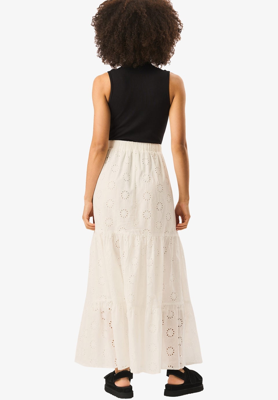 Gini London White Tiered Lace Embroidered Long Skirt