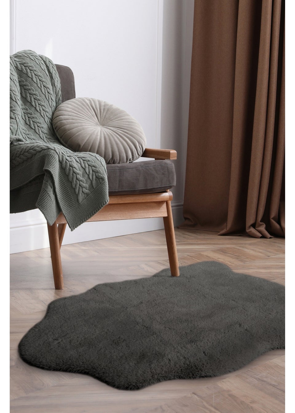 Homemaker Dark Grey Luxury Fur Single Rug