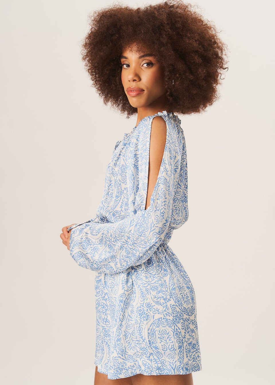 Gini London Ivory Paisley Shirred Waist Playsuit