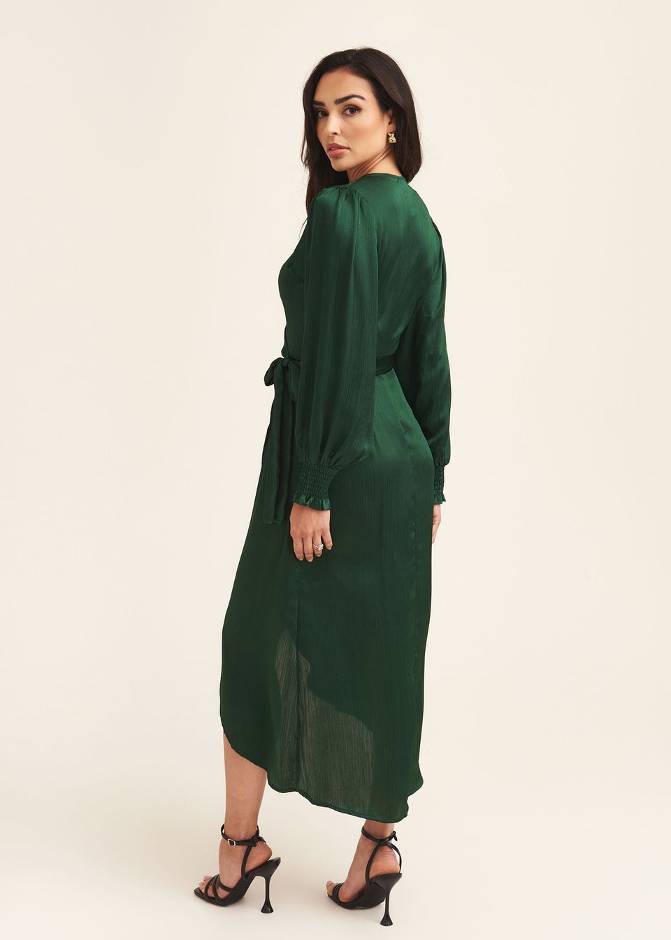 Gini London Green Satin Wrap Midi Dress - Matalan