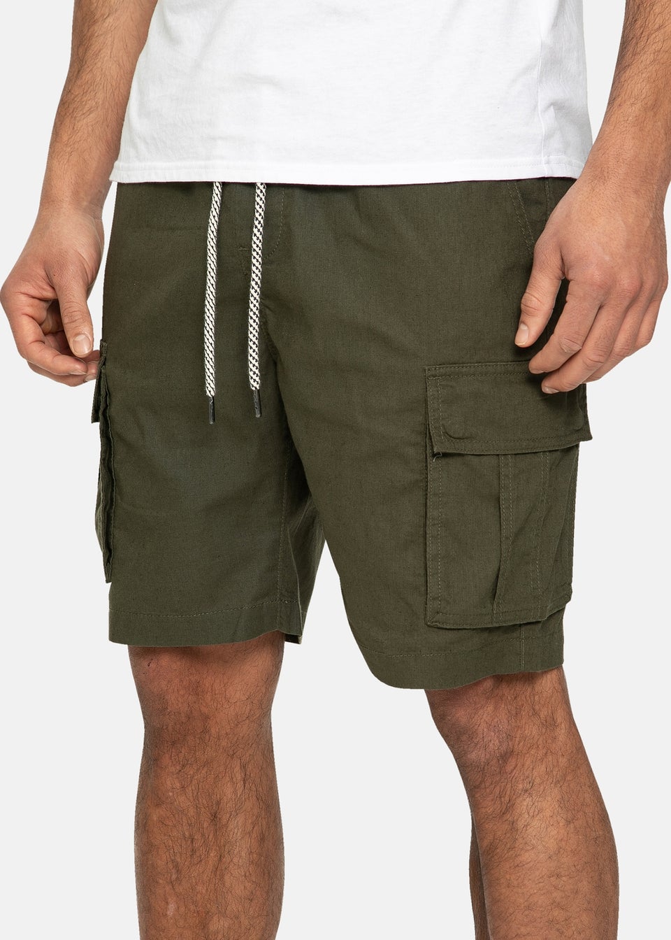 Threadbare Khaki Linen Blend Pull On Cargo Shorts