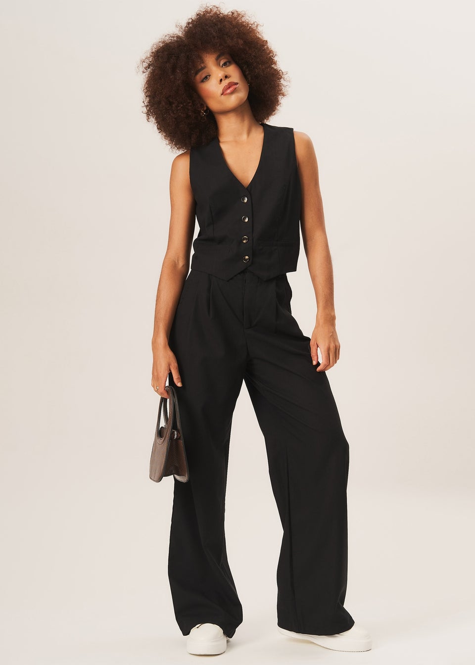 Gini London Black Tailored Cotton Wide Leg Trousers Matalan