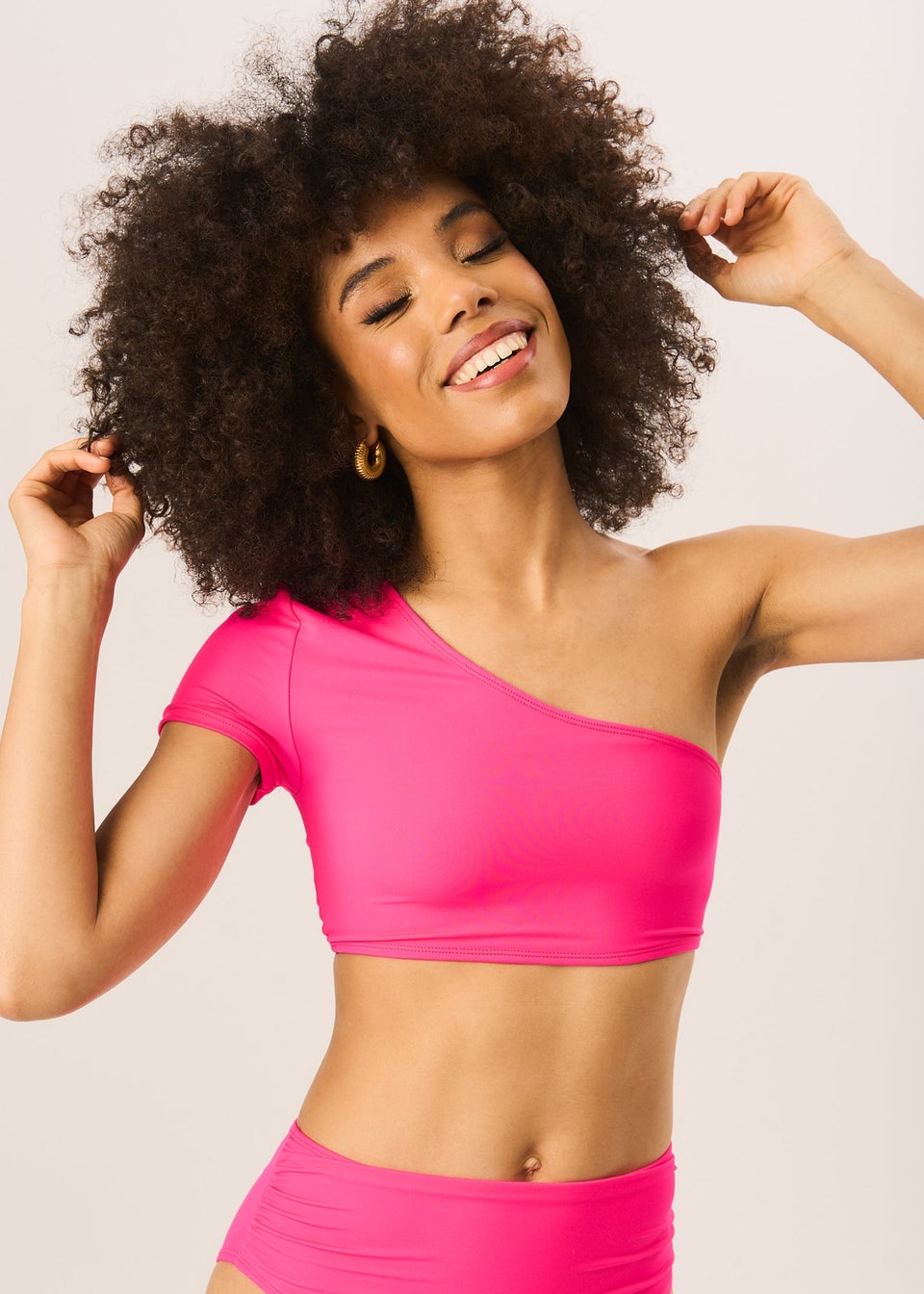 Hot pink one shoulder bikini deals