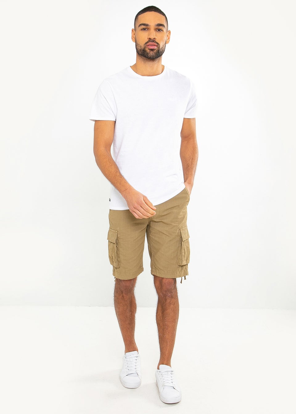 Threadbare Stone Manchester Cotton Cargo Shorts