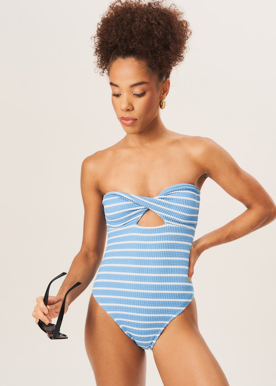 Gini London Blue Twist Front Textured Swimsuit