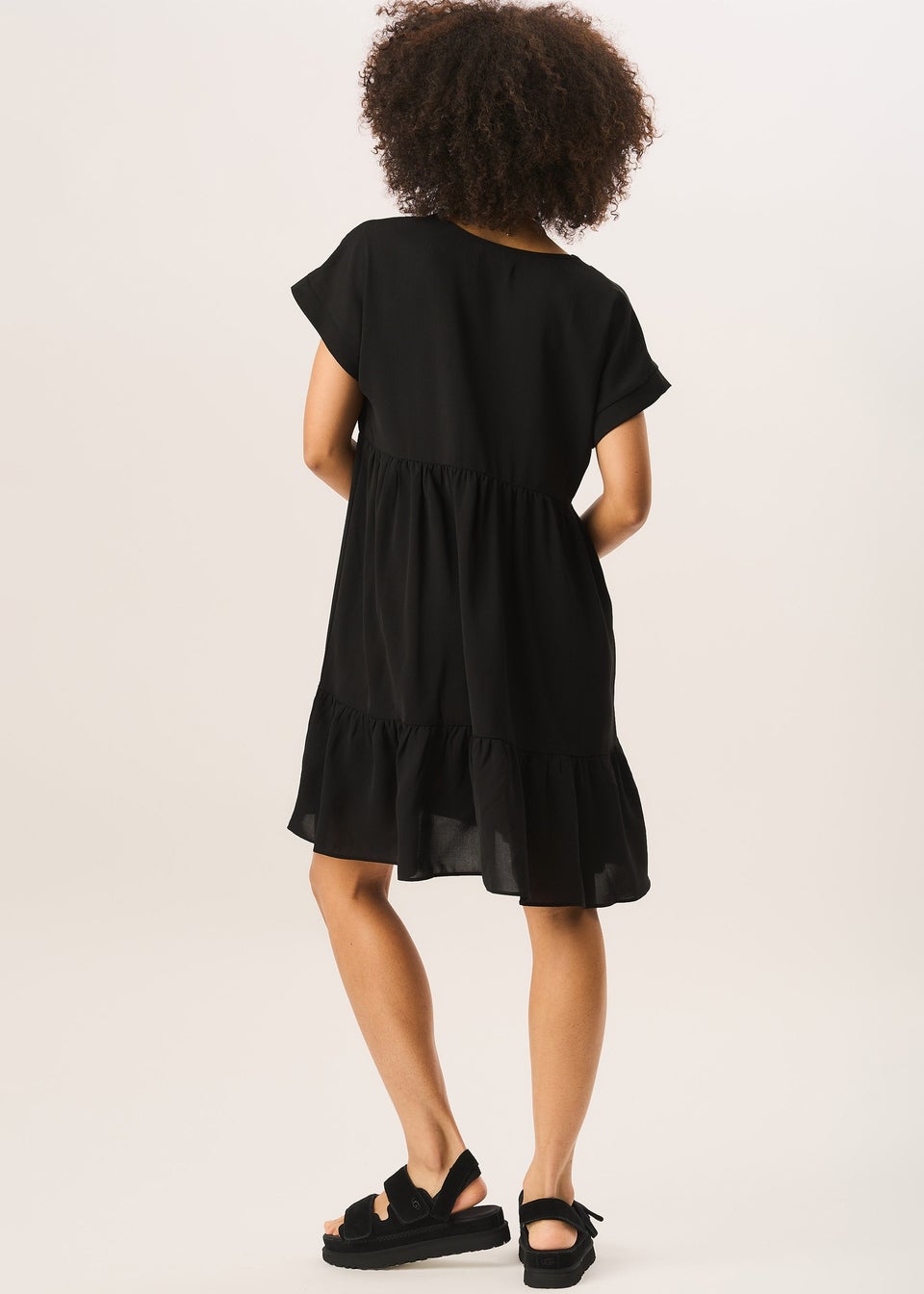 Gini London Black V-Neck Tiered Mini Smock Dress