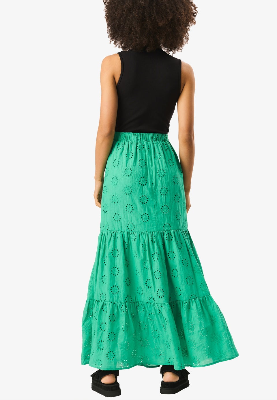 Gini London Green Tiered Lace Embroidered Long Skirt