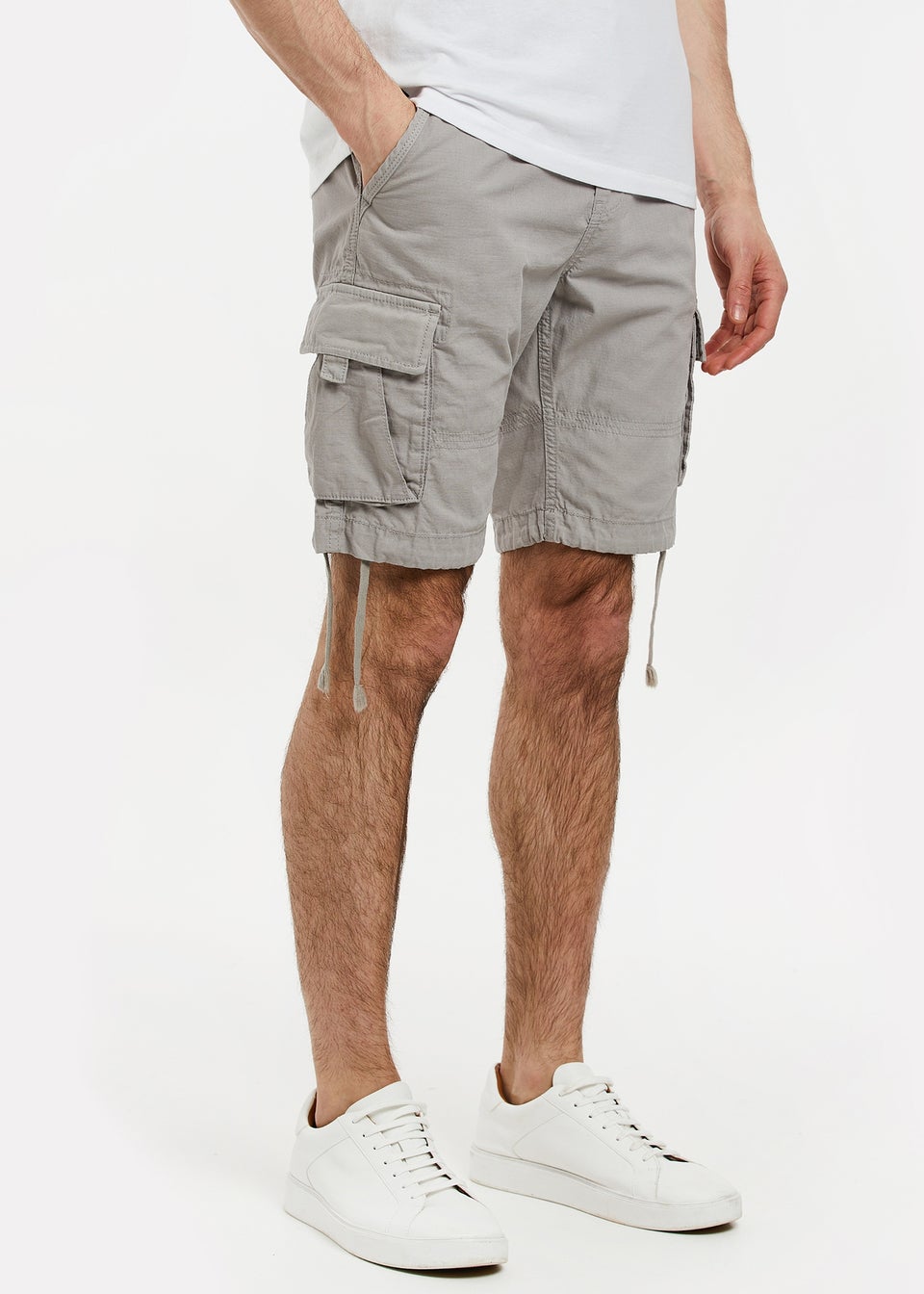 Threadbare Light Grey Cotton Cargo Shorts