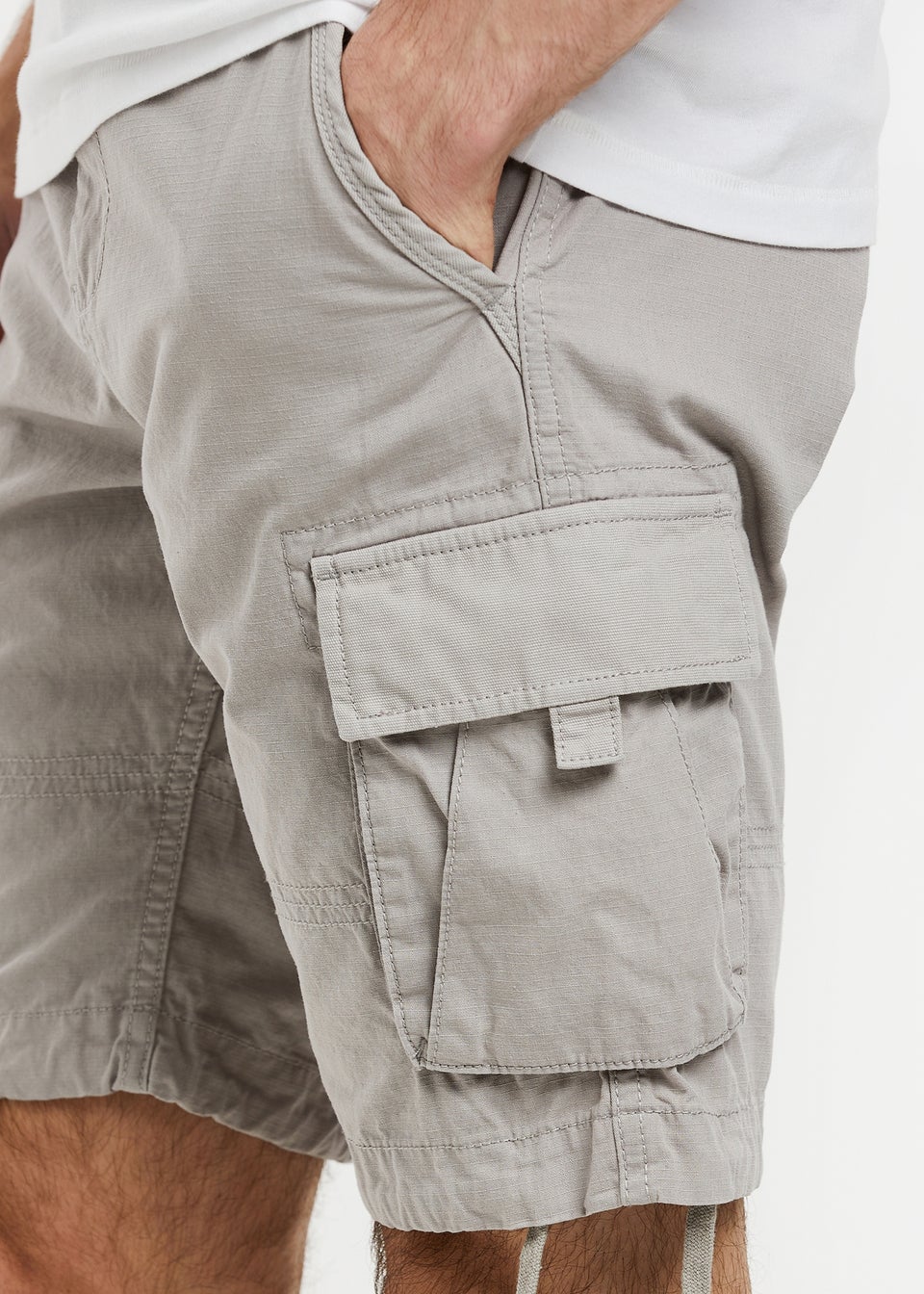 Threadbare Light Grey Cotton Cargo Shorts
