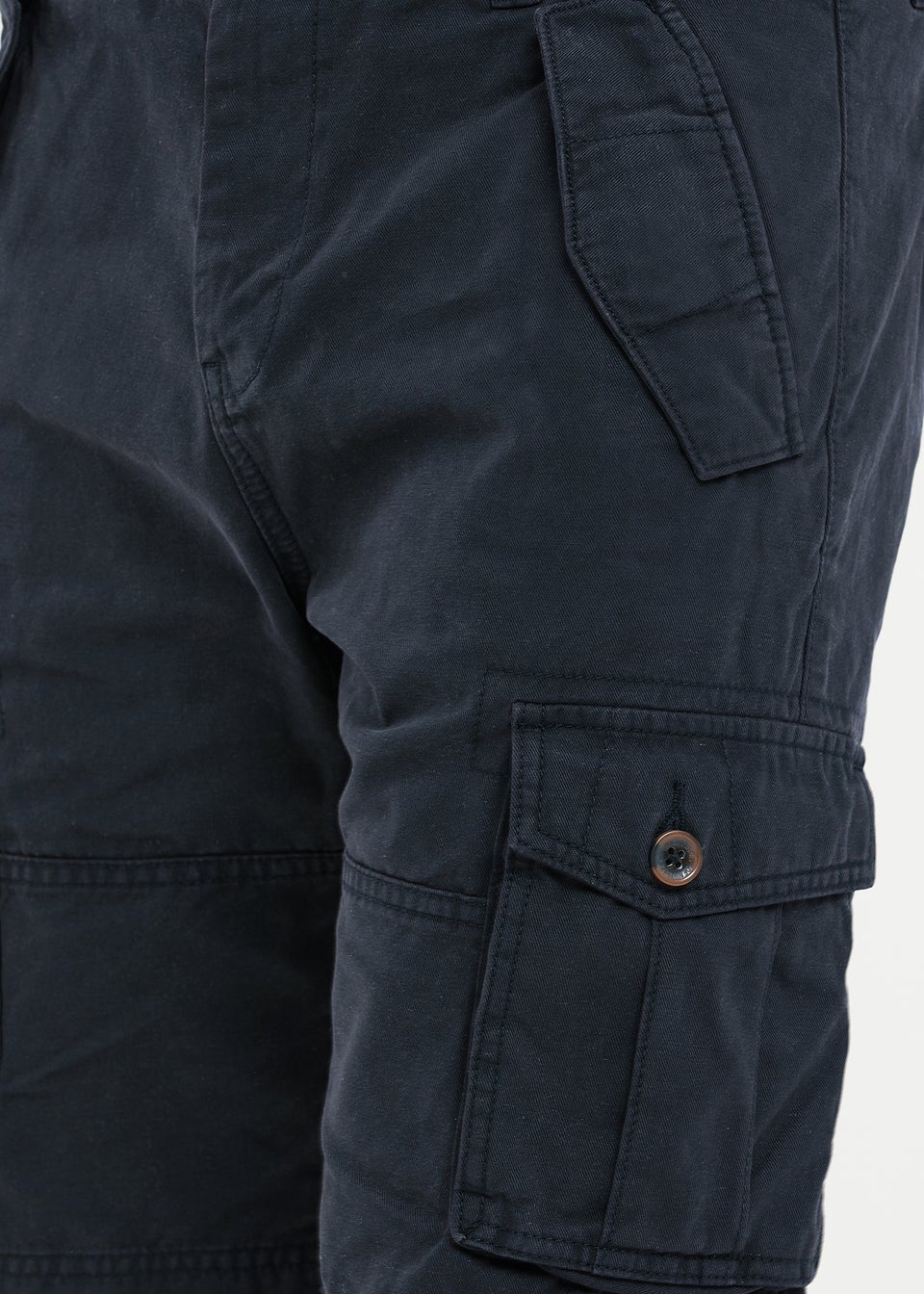 Threadbare Navy Cotton Twill Cargo Shorts